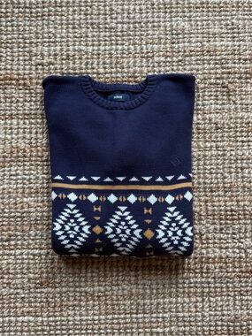 Forum Brazilian Brand - Striped Knit Sweater - Navy and Mustard Sz S